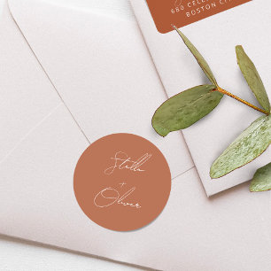 Sticker Rond Élégant Mariage de calligraphie en terre cuite rus