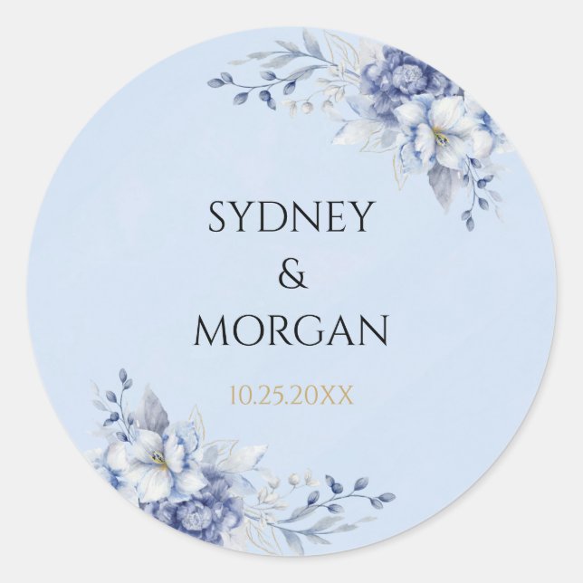 Sticker Rond Élégant Mariage de conception florale en poudre bl (Devant)