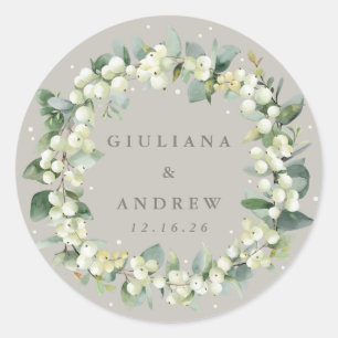 Sticker Rond Elégant Mariage de courge Greige Snowberry+Eucalyp