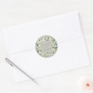 Sticker Rond Elégant Mariage de courge Greige Snowberry+Eucalyp