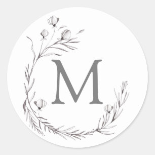 Sticker Rond Élégant Mariage de couronne blanc gris argenté