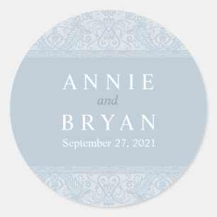 Sticker Rond Élégant Mariage de dentelle gris