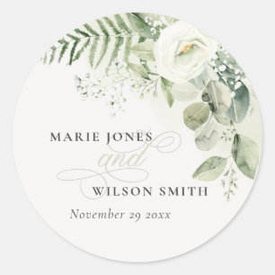 Sticker Rond Elégant Mariage de feuillage de Ferne Eucalyptus