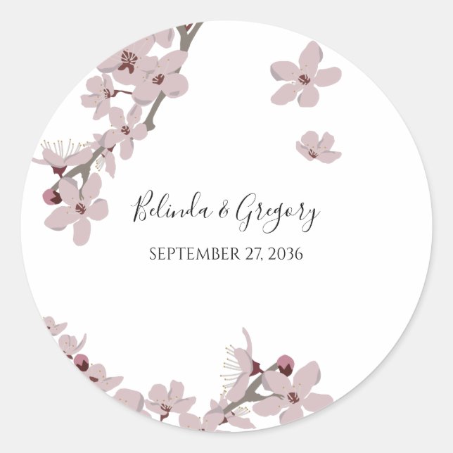 Sticker Rond Élégant Mariage de fleurs de cerises florales (Devant)