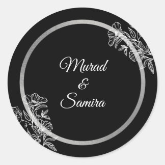 Sticker Rond Élégant Mariage de fleurs noires