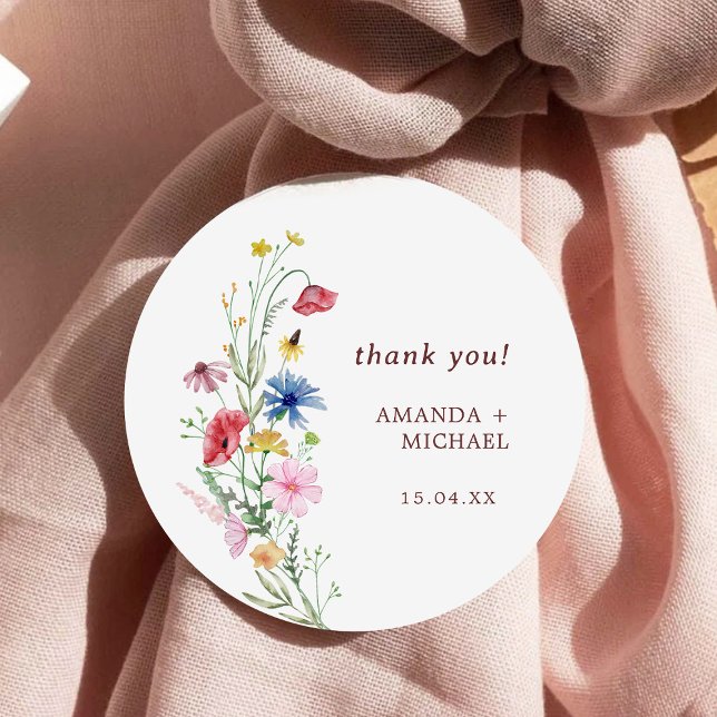 Sticker Rond Élégant mariage de fleurs sauvages (Créateur téléchargé)
