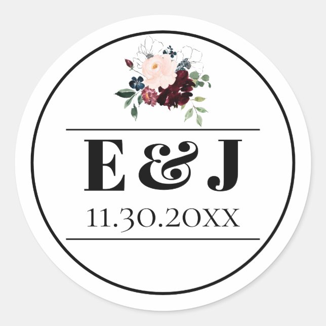 Sticker Rond Élégant Mariage de fleurs sombres (Devant)