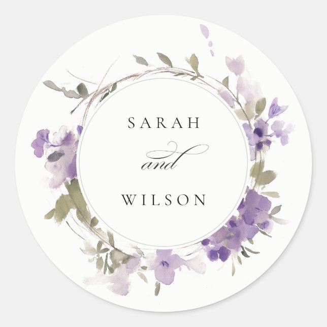 Sticker Rond Élégant Mariage de germe de prairie rustique Lilac (Devant)
