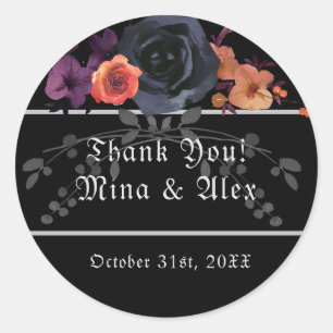 Sticker Rond Élégant Mariage de goth noir floral foncé