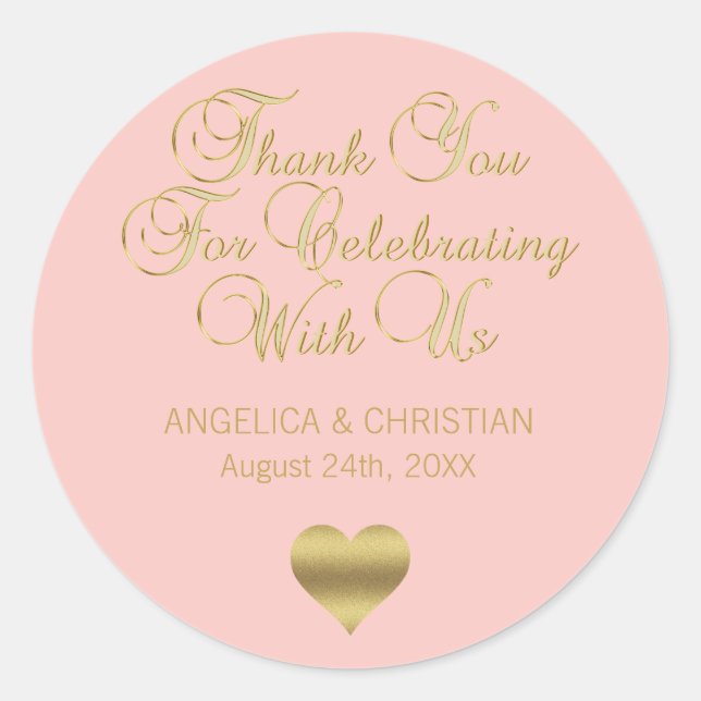 Sticker Rond Élégant Mariage de Merci en or rose rose rose (Devant)