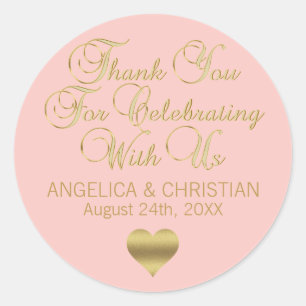 Sticker Rond Élégant Mariage de Merci en or rose rose rose