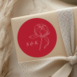 Sticker Rond Élégant Mariage de monogramme de pivoine rouge<br><div class="desc">Stickers Mariage de monogramme élégants Red et White Peony</div>