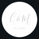 Sticker Rond Élégant Mariage de monogramme en argent<br><div class="desc">Sticker de mariage élégant</div>