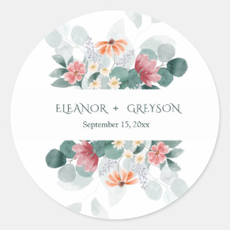Sticker Rond Élégant mariage de monogramme fleur sauvage