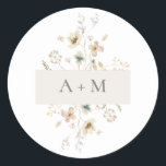 Sticker Rond Élégant Mariage de monogramme floral pressé<br><div class="desc">Cet autocollant rond mariage élégant et simple présente une belle aquarelle peinte à la main rose vif,  bleu poussiéreux,  et des fleurs pressées vert sauge avec typographie et script gris. (Il fait partie de la collection Delicate Pressed Florals qui peut être vue en cliquant sur le lien ci-dessus.)</div>