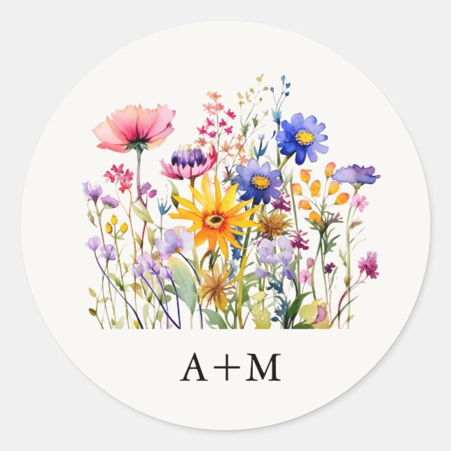 Sticker Rond Élégant Mariage de monogramme floral pressé (Devant)