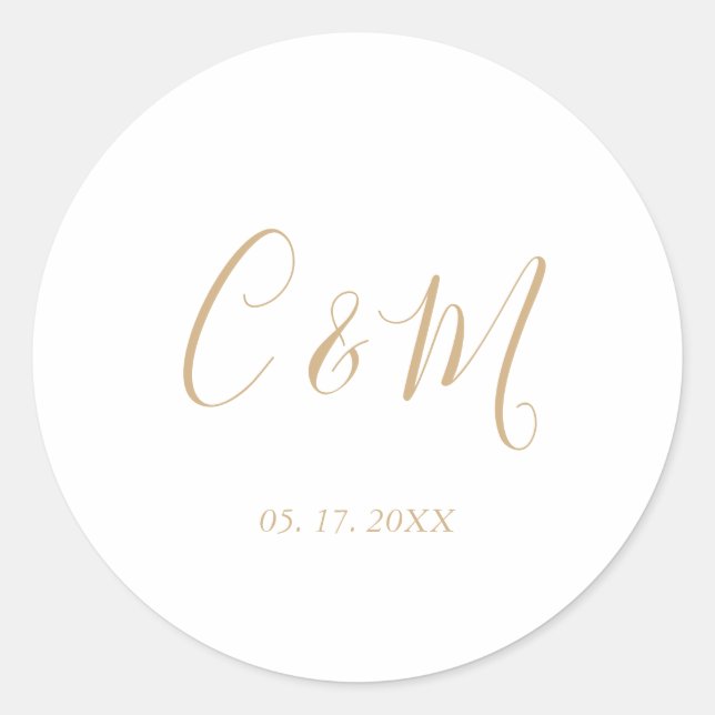 Sticker Rond Élégant Mariage de Monogramme Or (Devant)