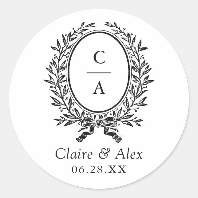 Sticker Rond Élégant Mariage de poitrine de feuilles d'olive (Devant)