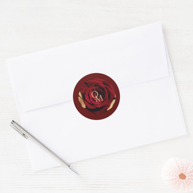 Sticker Rond Élégant Mariage de Rose rouge (Enveloppe)