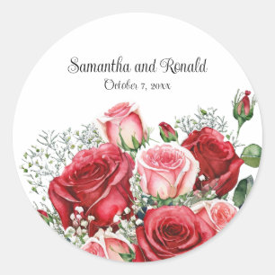 Sticker Rond Élégant Mariage de roses rouges et roses