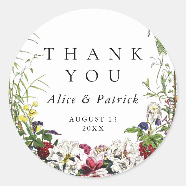Sticker Rond Élégant Mariage de verdure botanique moderne (Devant)