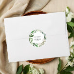 Sticker Rond Élégant Mariage de verdure fleurie géométrique<br><div class="desc">Préparez-vous à être captivé par notre magnifique suite mariage de verdure dorée ! Ce design exquis présente un cadre géométrique élégant joliment décoré avec des feuilles de verdure délicats et des illustrations florales. Avec sa calligraphie moderne et chic, c'est la touche idéale pour votre mariage sur le thème du jardin...</div>