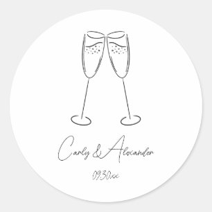 Sticker Rond Élégant Mariage de verre Champagne Fiançailles