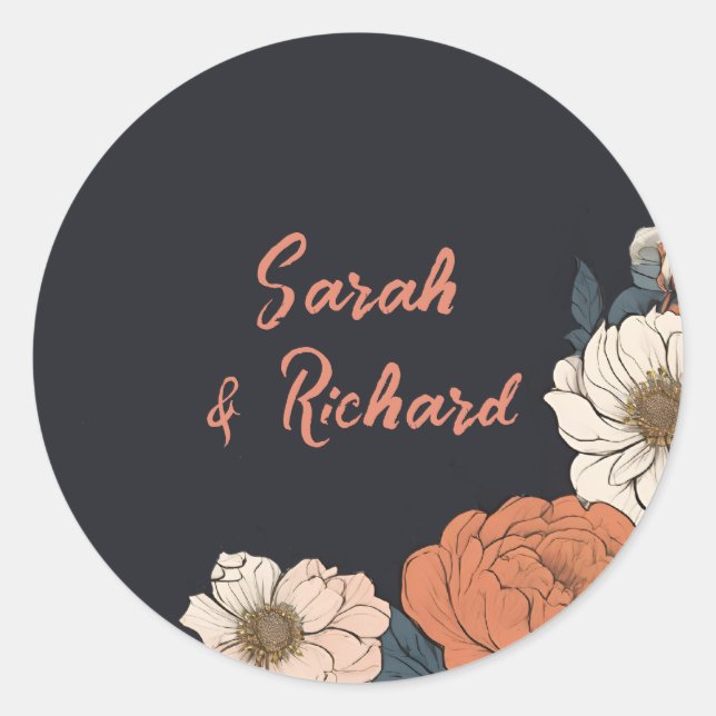 Sticker Rond Élégant Mariage d'enveloppe ronde noire (Devant)