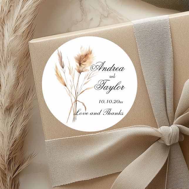 Sticker Rond Élégant Mariage en herbe Pampas (Créateur téléchargé)