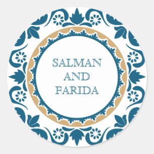 Sticker Rond Elégant Mariage en mosaïque bleu perse Enveloppe S
