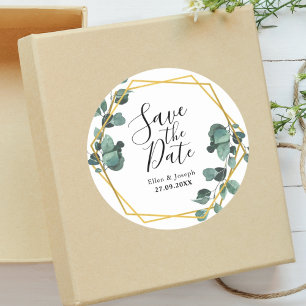 Sticker Rond Elégant Mariage Eucalyptus Airy Enregistrer La Dat