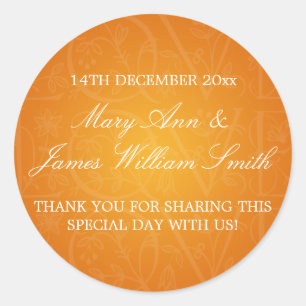 Sticker Rond Elégant Mariage Favor Tag Aimer Flourish Orange