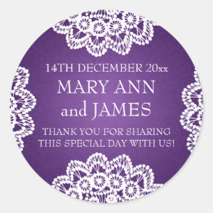 Sticker Rond Elégant Mariage Favor Tag Dentelle Vintage Violet