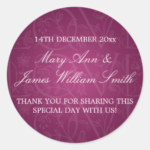 Sticker Rond Elégant Mariage Favor Tag Love Flourish Berry rose