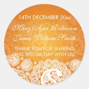 Sticker Rond Elégant mariage Favor Tag Paisley Lace Orange
