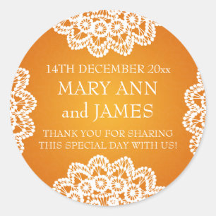 Sticker Rond Elégant Mariage Favor Tag Vintage dentelle Orange