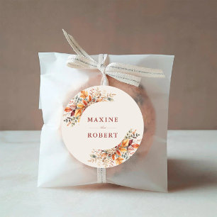 Sticker Rond Élégant Mariage Feuillage d'Automne Aquarelle Douc