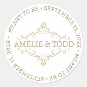 STICKER ROND ÉLÉGANT MARIAGE FILAGRÉ DU COEUR D'OR SIGNIFIÉ ÊTR
