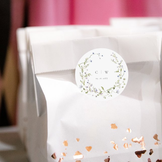 Sticker Rond Élégant Mariage Fleur sauvage d'hiver (Créateur téléchargé)