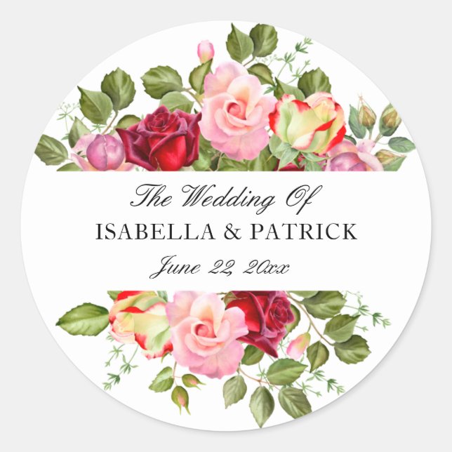 Sticker Rond Elégant Mariage floral aquarelle (Devant)