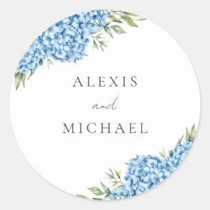 Sticker Rond Élégant Mariage floral Blue Hydrangea