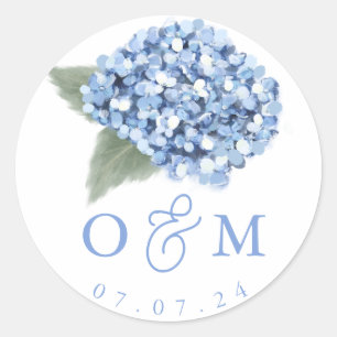 Sticker Rond Élégant Mariage floral Blue Hydrangea