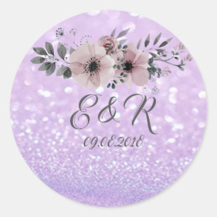 Sticker Rond Élégant Mariage floral Bokeh Glittery