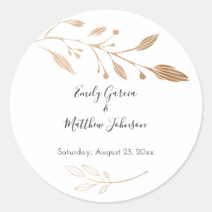Sticker Rond Élégant Mariage floral botanique Gold Foil