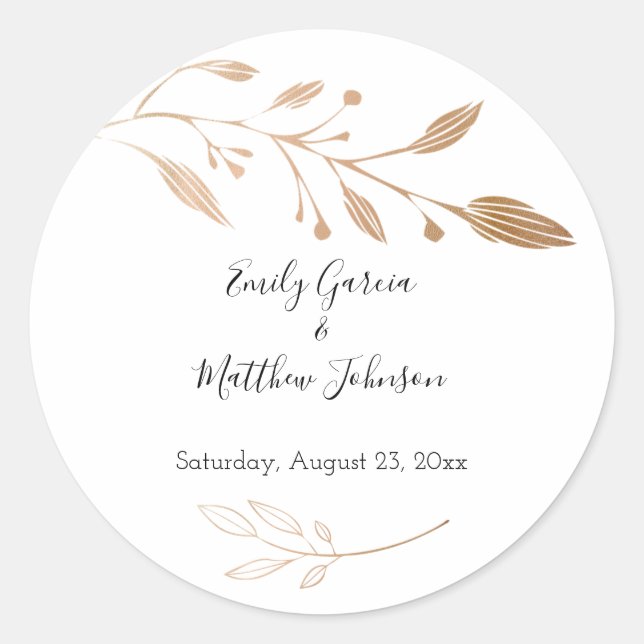 Sticker Rond Élégant Mariage floral botanique Gold Foil (Devant)