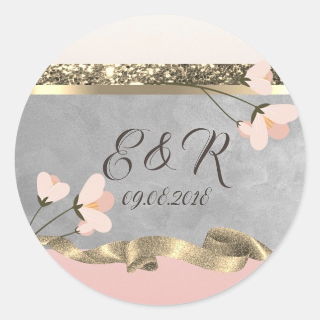 Sticker Rond Élégant Mariage floral chic (Devant)