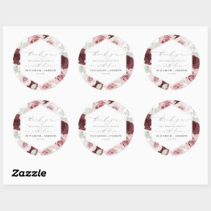 Sticker Rond Élégant Mariage floral de Roses roses roses blanch