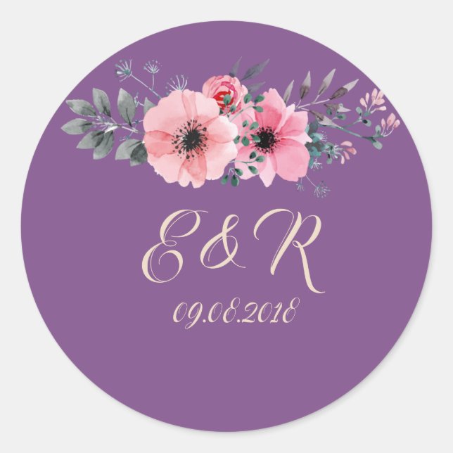 Sticker Rond Élégant Mariage floral romantique (Devant)