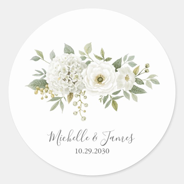 Sticker Rond Élégant mariage floral Rose Hydrangea aquarelle (Devant)