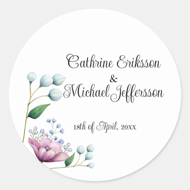 Sticker Rond Élégant Mariage Floral Soft Botanical Romance (Devant)
